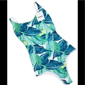 Qpladlse Swim Qpladlse Lace Up Leaf Print One-Piece Swimwear